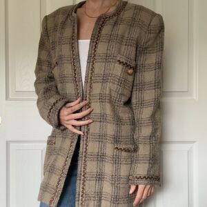 Beige Tweed Blazer with Gold buttons